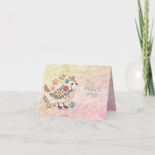 Remerciements Petites fleurs Feuilles d'oiseaux Carte de remerci