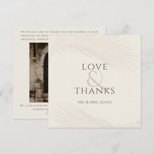 Remerciements Photo Tropical Leaf Mariage plat Carte de remercie (Devant / Derrière)