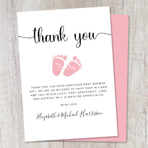 Remerciements Pieds roses bébé fille douche Carte de remerciemen