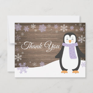 Remerciements Pingouin d'hiver Flocon de neige violet Carte de r