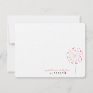 Remerciements Pink Dandelions Love Hearts Mariage Carte de remer