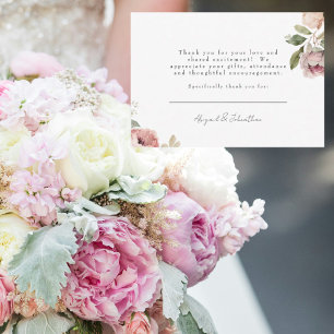 Remerciements Pink Peonies Mariage Message plat Carte de remerci