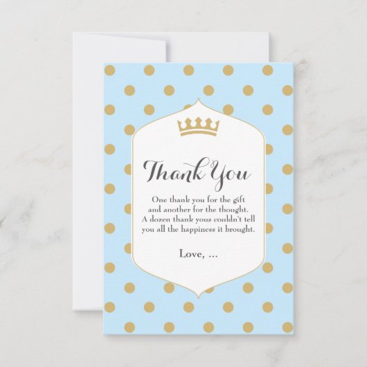 Remerciements Points Bleus et Or Royal Crown Prince Carte de rem (Devant)