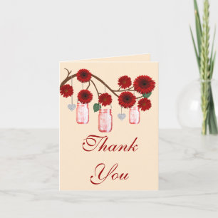 Remerciements Pot de fleurs rouges en bocal Mason carte de remer