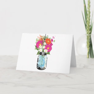 Remerciements Pot en verre bleu rustique et carte de remerciemen