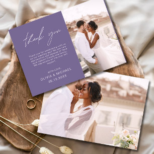 Remerciements Purple Elegant Script Photo Mariage Carte de remer