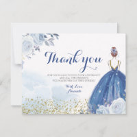 Quinceañera 15 Anos Blue Flowers Carte de remercie