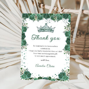 Remerciements Quinceañera Emerald Green Floral Carte de remercie