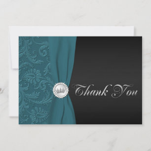 Remerciements Quinceanera turquoise et noire Damask Carte de rem