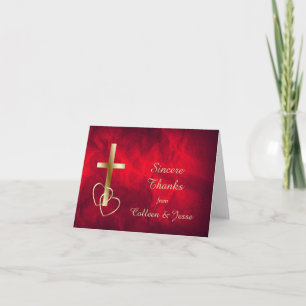 Remerciements Red Gold Christian Cross Mariage Carte de remercie