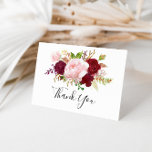 Remerciements Red Tropical and Romantic Mariage Carte de remerci<br><div class="desc">Cette carte de remerciements mariage rouge tropicale et romantique conviendra parfaitement à un mariage simple. Le design artistique bordo marsala présente des roses d'aquarelle,  verts,  roses,  bordeaux et roux assortis de verdure bien disposés dans un bouquet de fleurs gracieux et radieux.</div>