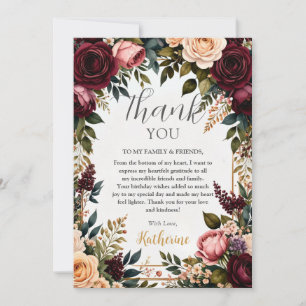Remerciements Riche carte d'anniversaire florale de Bourgogne et