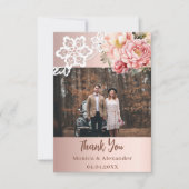 Remerciements Rose or dentelle fleurie mariage carte de remercie (Devant)