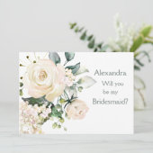 Remerciements Roses blanches, hydrangea Bridesmaid Carte de prop (Debout devant)