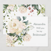 Remerciements Roses blanches, hydrangea Bridesmaid Carte de prop (Devant / Derrière)