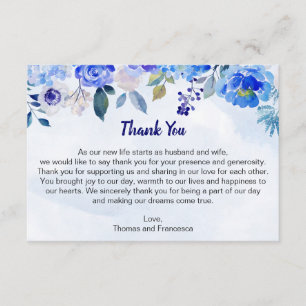 Remerciements Royal Blue Watercolor Floral Carte de remerciement