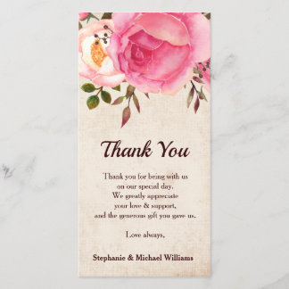 Remerciements Rustic Country Floral Mariage Carte de remerciemen