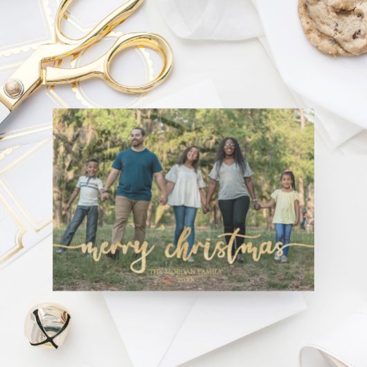 Remerciements Script rustique Carte photo de Noël Or