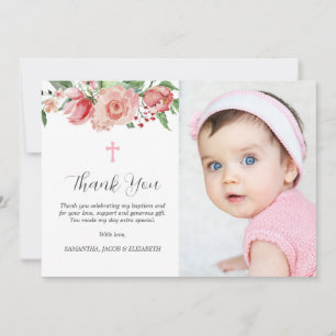 Remerciements Simple Rose Floral Girls Baptême Carte de remercie