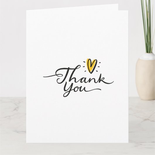 Remerciements Simple Script Cute Yellow Heart Carte de remerciem (Devant)