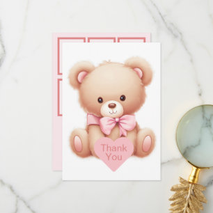 Remerciements Teddy Bear Pink Photo Collage Carte de remerciemen