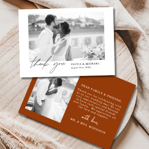 Remerciements Terracotta Script Mariage photo Carte de remerciem