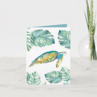 Tortue de mer tropicale en aquarelle Carte blanche