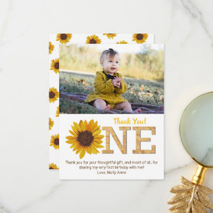 Remerciements Tournesol rustique 1er anniversaire Carte de remer