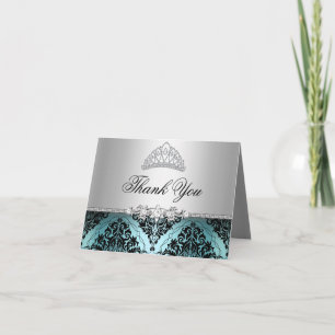 Remerciements Turquoise et noire Princesse Tiara Carte de remerc