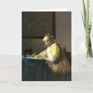 Remerciements Une dame rédigeant une lettre Carte de voeux blanc