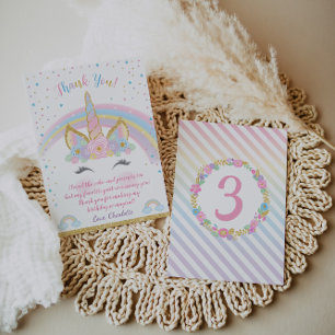 Remerciements Unicorn Birthday Carte de remerciements, Parti Uni