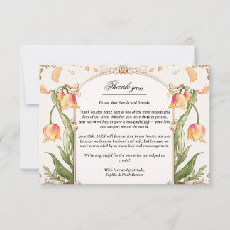 Remerciements Vibrant Floral et Mariage or Carte de remerciement