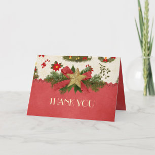 Remerciements Vintage Christmas Ribbon Star Carte de remerciemen