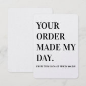 Remerciements Votre commande a fait ma journée Carte de note d'a (Devant / Derrière)