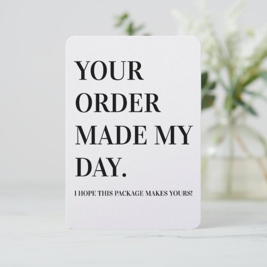 Remerciements Votre commande a fait ma journée Carte de note d'a (Debout devant)