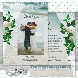 Remerciements Votre Mariage de dentelle de plage de photos Carte