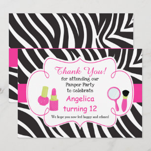 Remerciements Zebra imprimer anniversaire Pamper Party Carte de