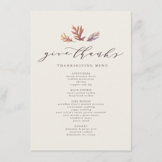 Remercier Thanksgiving menu (Devant)