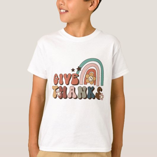 Remerciez Retro Rainbow Thanksgiving T-Shirt (Devant)