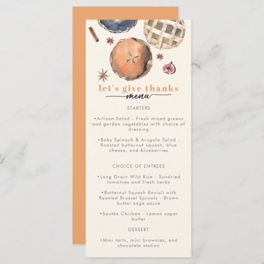 Remercions Watercolor Thanksgiving Menu (Devant / Derrière)