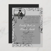 Remise en forme de ski noir gris blanc invitations (Devant / Derrière)