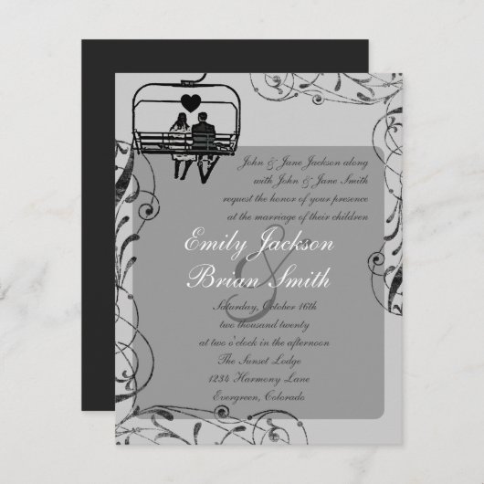 Remise en forme de ski noir gris blanc invitations (Devant / Derrière)