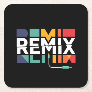 Remix Audio | DJ Muziek Retro Geometrische Grafiek Vierkante Kartonnen Onderzetter