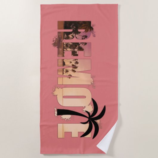 Remote Word Art Splash Palm Tree Silhouette Strandlaken (Voorkant)