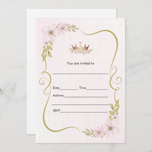 Remplir dans invitation aquarelle princesse fleuri (Devant / Derrière)