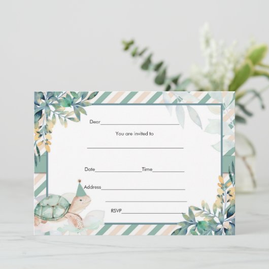 Remplir en blanc invitation tortue or et vert (Debout devant)