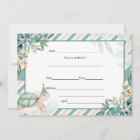 Remplir en blanc invitation tortue or et vert