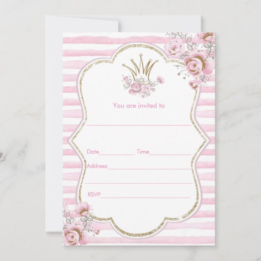 Remplir invitation aquarelle floral princesse (Devant)