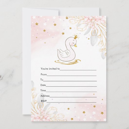 Remplir invitation cygne rose or aquarelle (Devant)