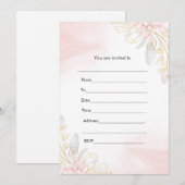 Remplir invitation floral aquarelle rose or (Devant / Derrière)